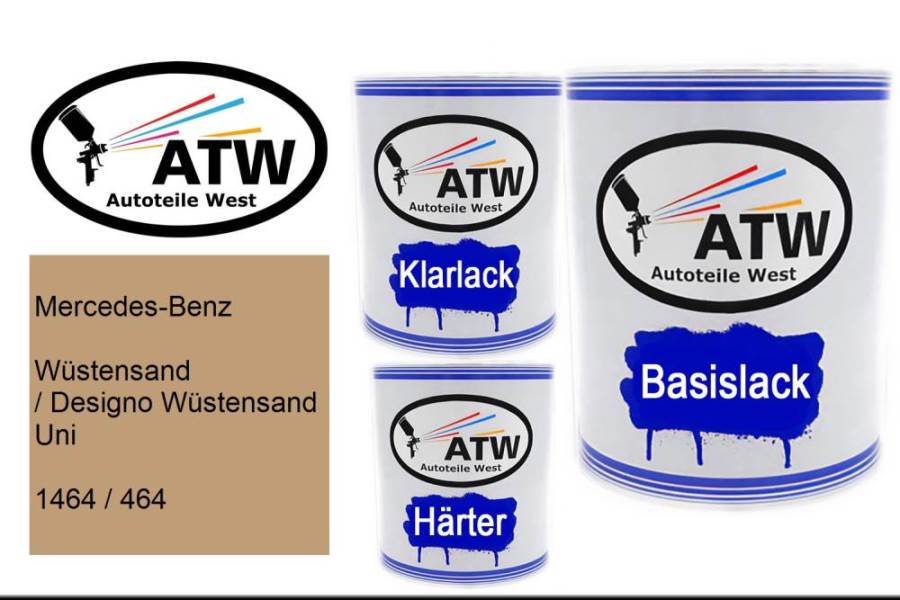 Mercedes-Benz, Wüstensand / Designo Wüstensand Uni, 1464 / 464: 1L Lackdose + 1L Klarlack + 500ml Härter - Set, von ATW Autoteile West.